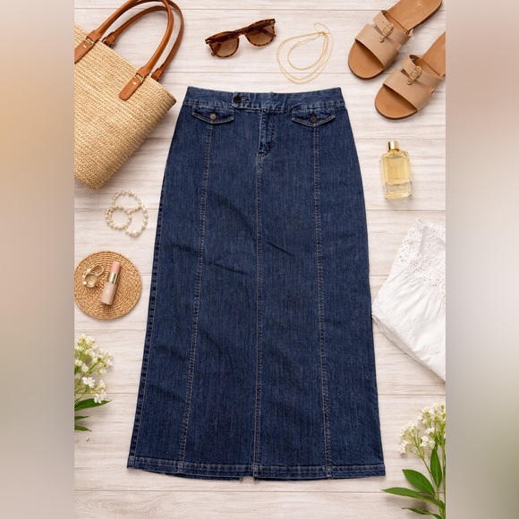 Eddie Bauer Dresses & Skirts - Eddie Bauer Denim Midi Skirt Stretch Blue Jean Skirt Size 12